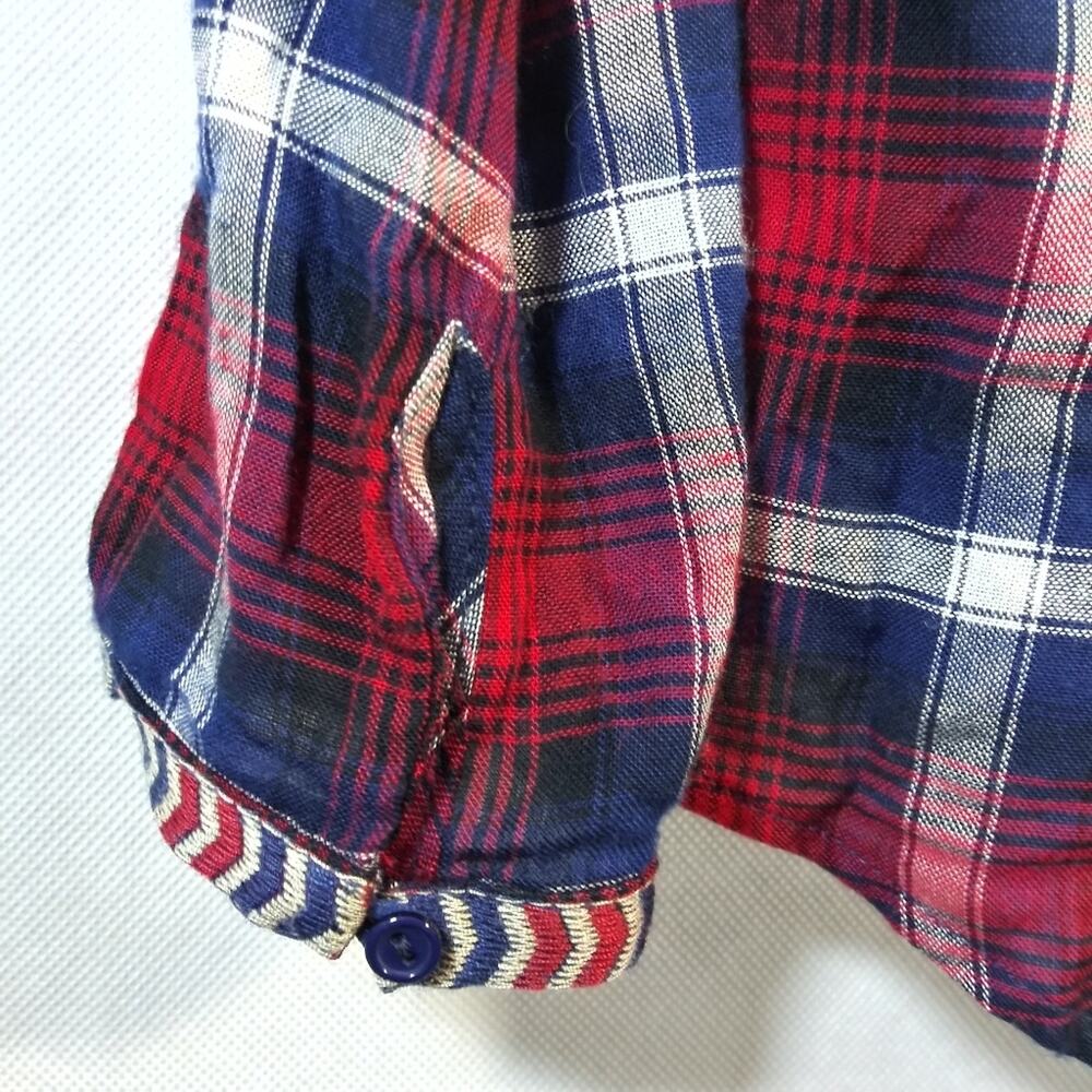 THML Red Blue Plaid Embroidered Western Pop Over Top Size M - Picture 8 of 8